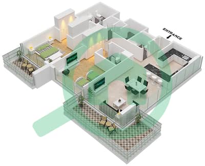 运河景观6号楼 - 2 卧室公寓单位08 FLOOR 9戶型图