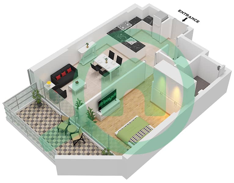 Binghatti Amber - 1 卧室公寓类型B戶型图 Type B interactive3D