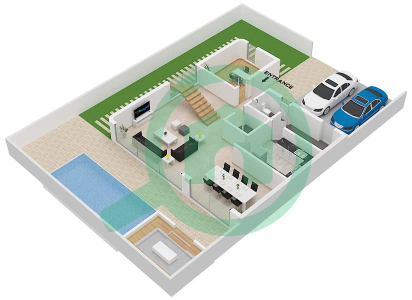 Al Tay Hills - 3 Bedroom Townhouse Type A1 Floor plan Type A1 Ground Floor interactive3D