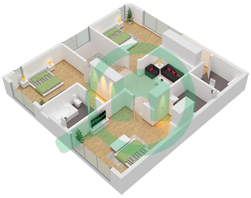 Al Tay Hills - 3 Bedroom Townhouse Type A1 Floor plan Type A1 First Floor interactive3D