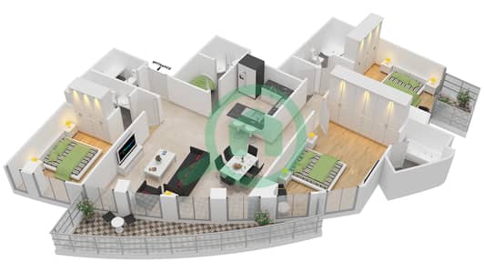 المخططات الطابقية لتصميم الوحدة 7 FLOOR 26-44 شقة 3 غرف نوم - برج فيستا 1