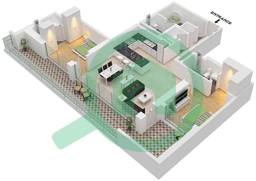 The Crest Tower A - 2 Bedroom Apartment Type B Floor plan Type B interactive3D