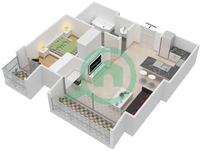 المخططات الطابقية لتصميم النموذج 1F شقة 1 غرفة نوم - كمبينسكي سنترال أفينيو دبي
