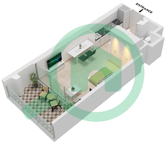 Binghatti Starlight - 单身公寓类型6戶型图 Type 6 interactive3D