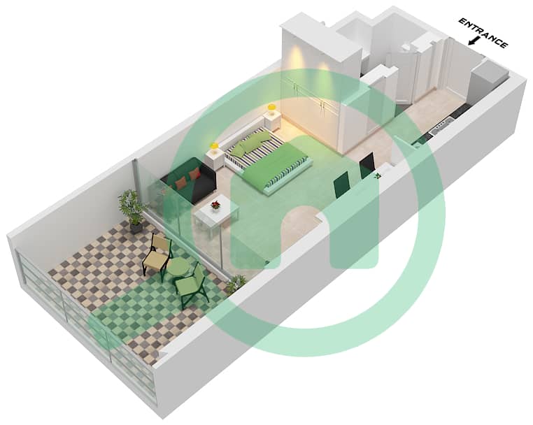 المخططات الطابقية لتصميم النموذج 3 شقة استوديو - بن غاطي ستارلايت Type 3 interactive3D