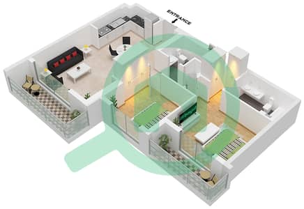 المخططات الطابقية لتصميم النموذج 2A-2 شقة 2 غرفة نوم - شقق الروضة 1