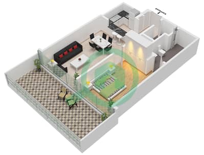 المخططات الطابقية لتصميم النموذج F شقة 1 غرفة نوم - داماك كازا