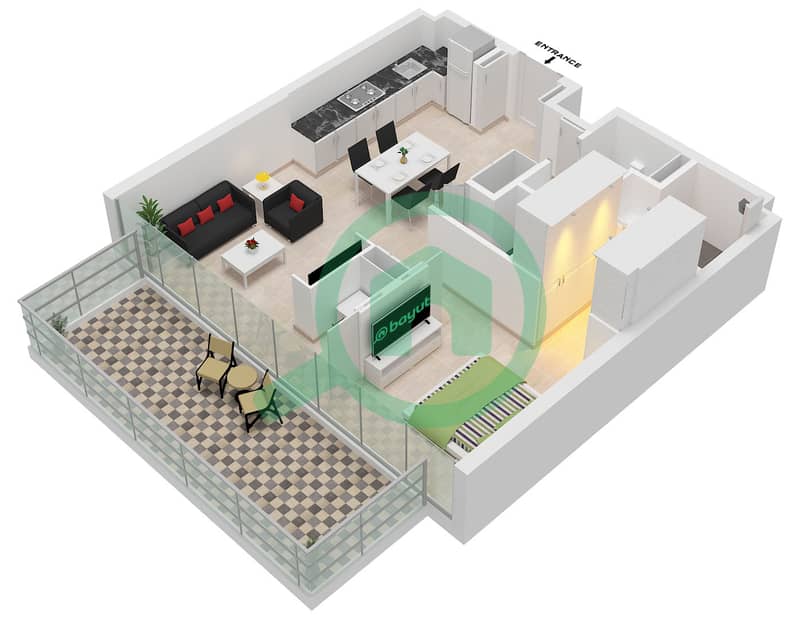 Rove Home - 1 Bedroom Apartment Type B FLOOR 14-19 Floor plan Type B Floor 14-19 interactive3D