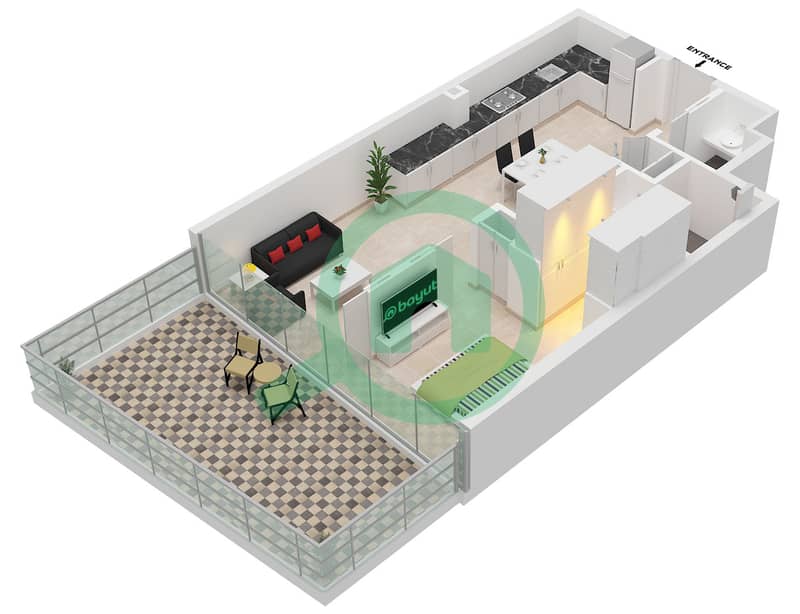Rove Home - 1 Bedroom Apartment Type C FLOOR 2-18 Floor plan Type C Floor 2-18 interactive3D