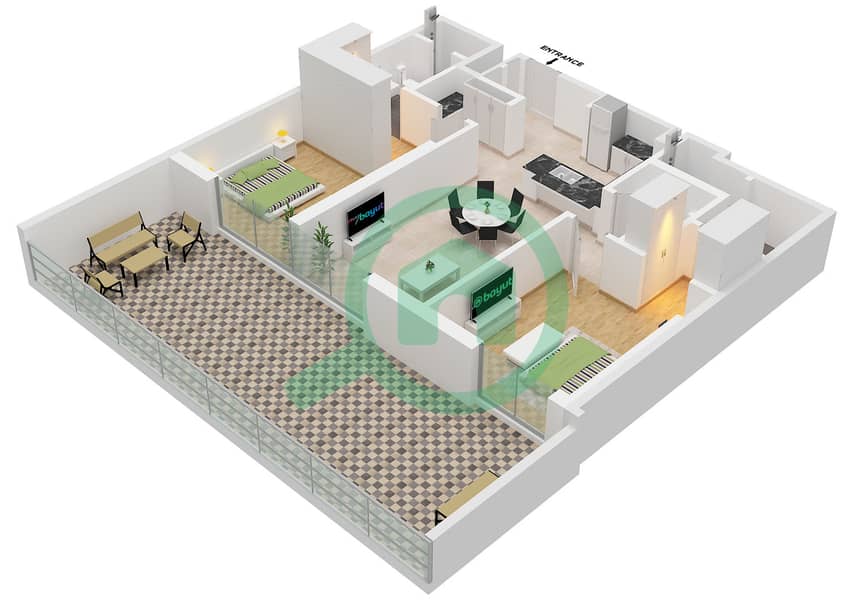 المخططات الطابقية لتصميم النموذج / الوحدة A0 / UNIT 15 شقة 2 غرفة نوم - بلغرافيا سكوير Type A0 Unit 15 interactive3D