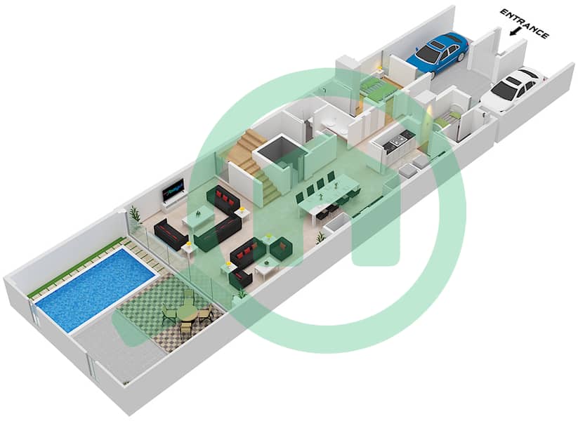 麦格公园 - 4 卧室联排别墅单位42-45戶型图 Unit 42-45 Floor Ground interactive3D