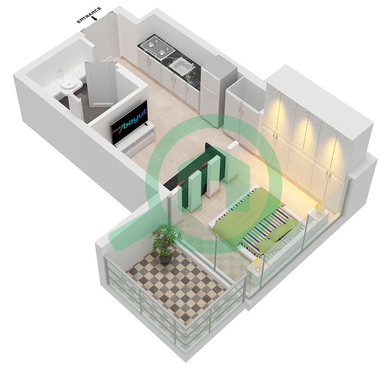 精品23公寓 - 单身公寓单位11 FLOOR 8-17戶型图 Unit 11 Floor 8-17 interactive3D