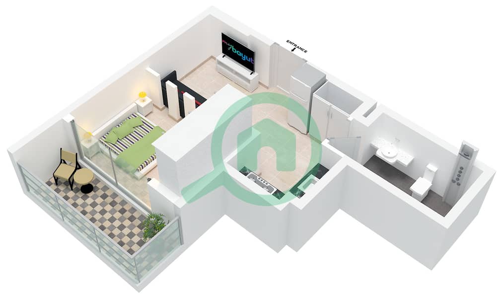 精品23公寓 - 单身公寓单位12 FLOOR 8-17戶型图 Unit 12 Floor 8-17 interactive3D