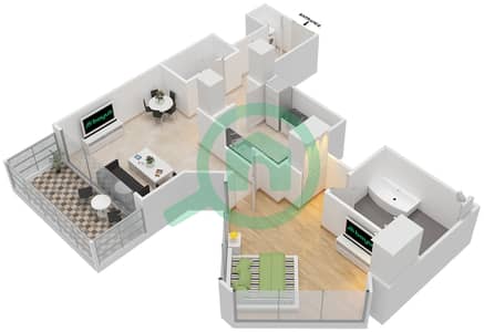 المخططات الطابقية لتصميم التصميم 3 FLOOR 34-43 شقة 1 غرفة نوم - 29 بوليفارد 2