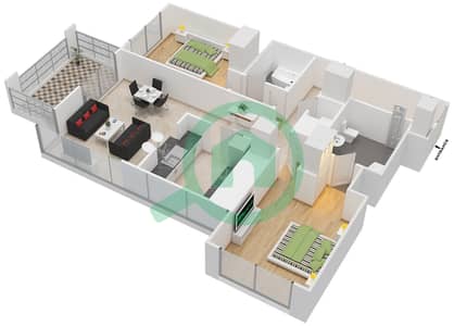 المخططات الطابقية لتصميم التصميم 4 FLOOR 34-43 شقة 2 غرفة نوم - 29 بوليفارد 2