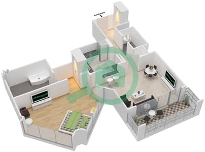 المخططات الطابقية لتصميم التصميم 6 FLOOR 34-43 شقة 1 غرفة نوم - 29 بوليفارد 2