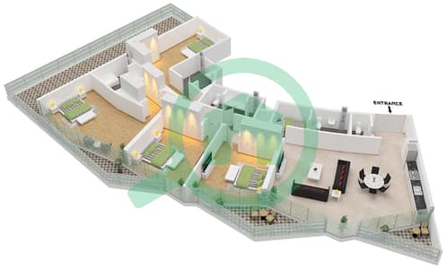 W公寓 - 4 卧室公寓类型A戶型图