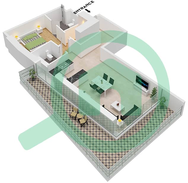 Continental Tower - 1 Bedroom Apartment Type S Floor plan Type S interactive3D