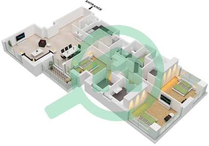 行政塔楼C座 - 3 卧室公寓单位1 FLOOR 3戶型图