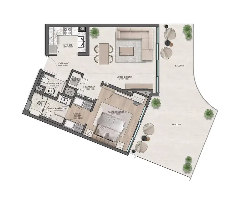 1 BR floor plan