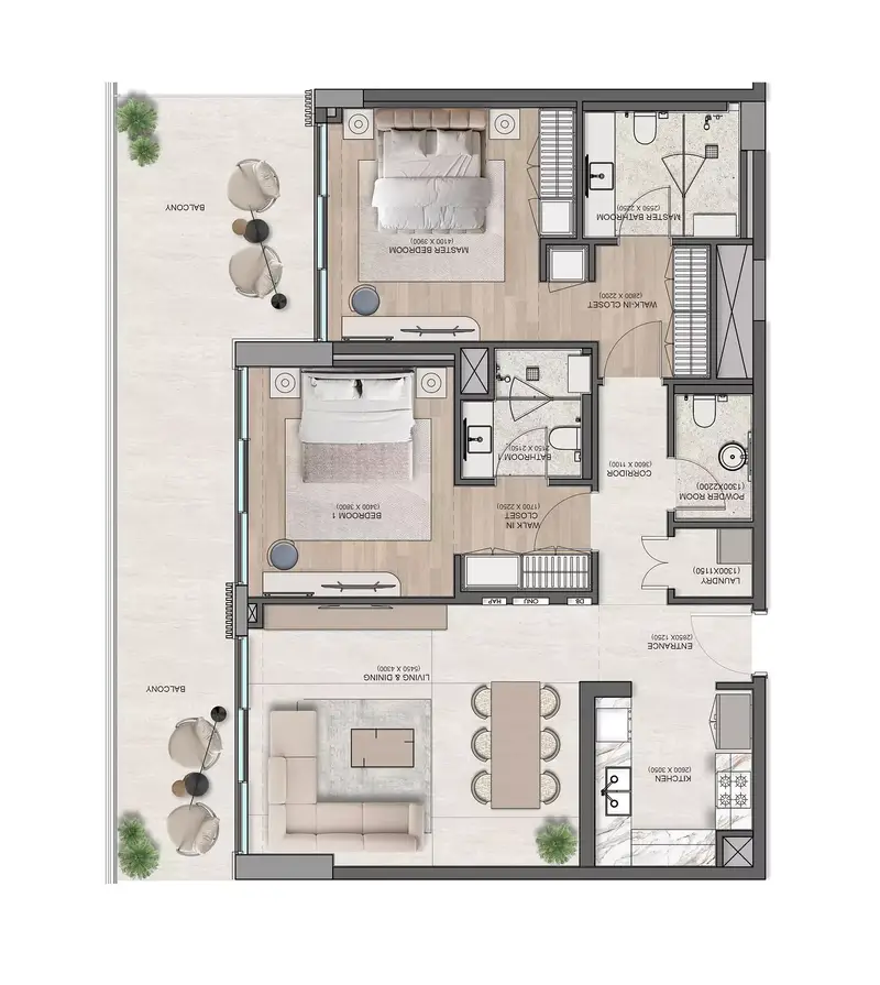 2 BR floor plan
