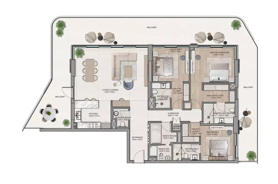 3 BR floor plan