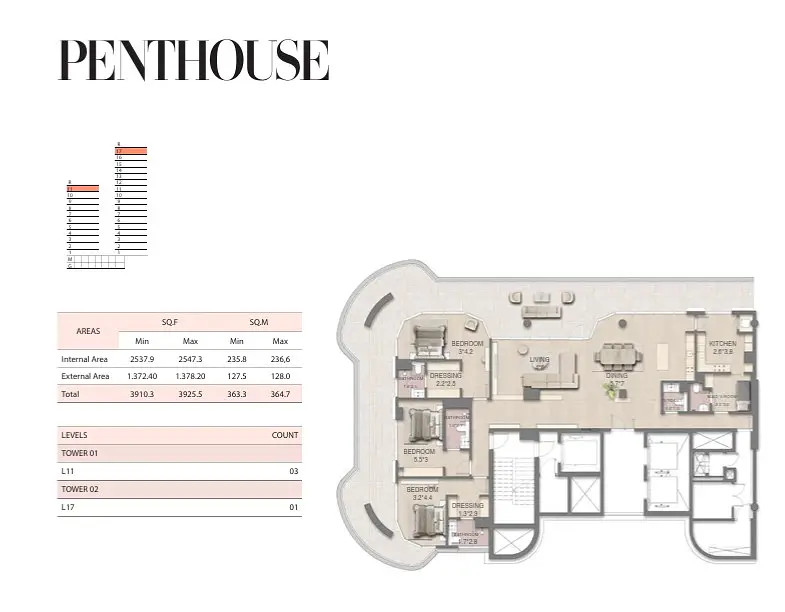 3 BR floor plan
