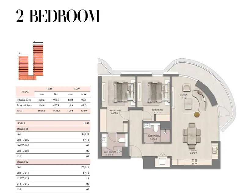 2 BR floor plan