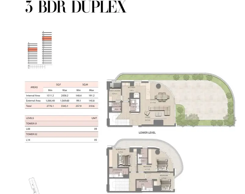 3 BR floor plan