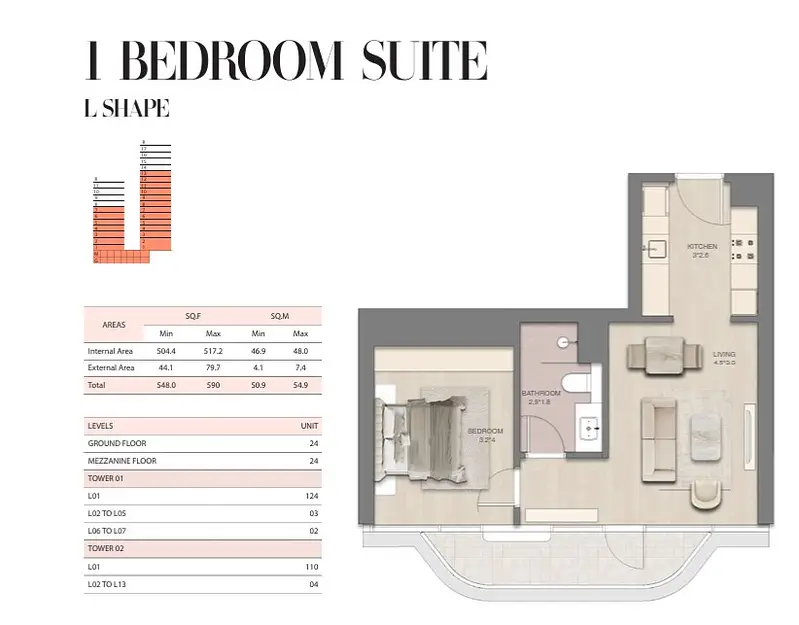 1 BR floor plan