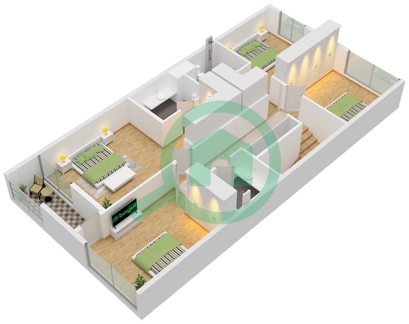 Saro - 4 卧室联排别墅类型A戶型图 Type A, First Floor interactive3D