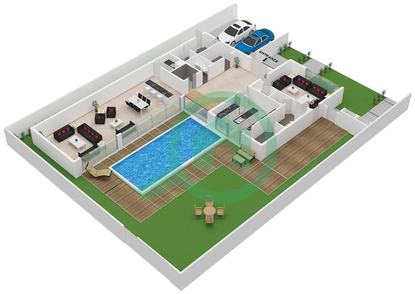 Saro - 4 卧室别墅类型B戶型图 Type B, Ground Floor interactive3D