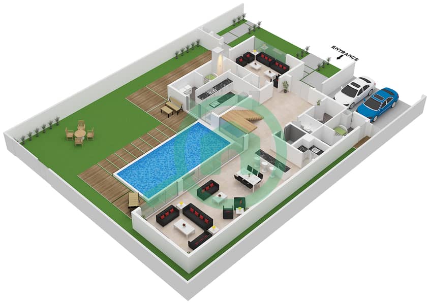 Saro - 4 卧室别墅类型A戶型图 Type A, Ground Floor interactive3D
