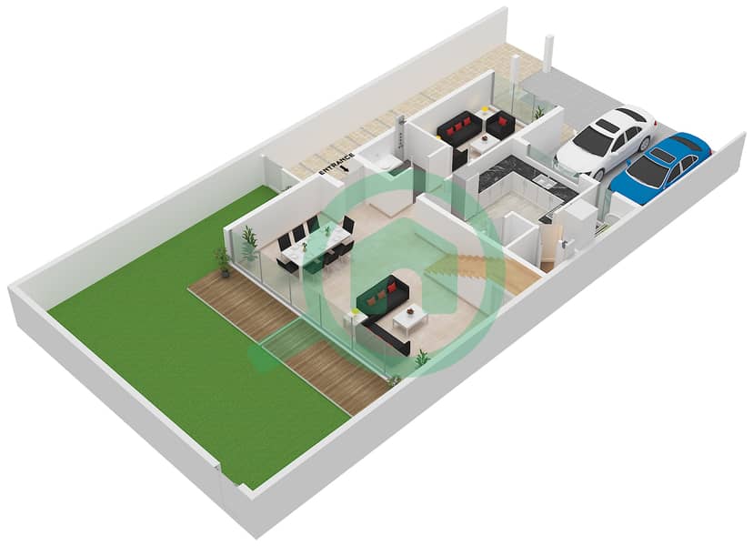 Saro - 4 卧室别墅类型／单位B / UNIT CORNER/END戶型图 Type B Unit Corner/End Ground Floor interactive3D