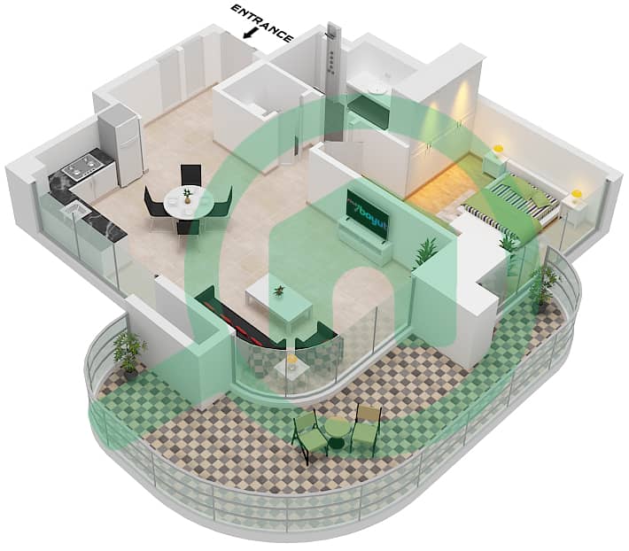 1号大厦 - 1 卧室公寓单位3 FLOOR 29戶型图 Unit 3 Floor 29 interactive3D