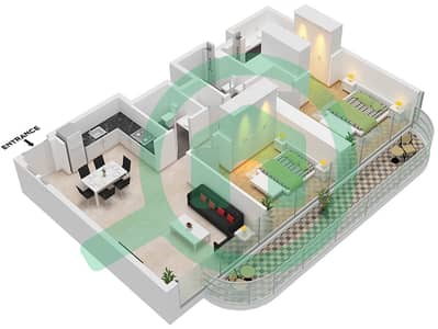 المخططات الطابقية لتصميم الوحدة 1 PODIUM FLOOR 1-29,31-49 شقة 2 غرفة نوم - العنوان ريزيدنسز برج زعبيل 1
