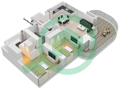 المخططات الطابقية لتصميم الوحدة 4-6,9 PODIUM FLOOR 1-29 شقة 2 غرفة نوم - العنوان ريزيدنسز برج زعبيل 1