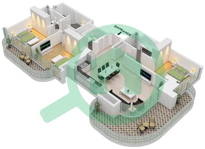 المخططات الطابقية لتصميم الوحدة 3 PODIUM FLOOR 2-28,31-49 شقة 3 غرف نوم - العنوان ريزيدنسز برج زعبيل 1