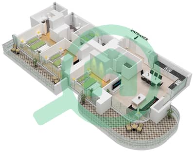 المخططات الطابقية لتصميم الوحدة 4 PODIUM FLOOR 3 شقة 3 غرف نوم - العنوان ريزيدنسز برج زعبيل 1