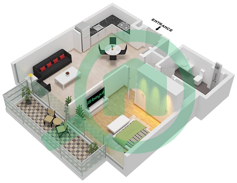 2号大厦 - 1 卧室公寓单位5,8 FLOOR 4-28,31-48戶型图 "Unit 5 Floor 48
Unit 8 Floor 4-28,31-47" interactive3D