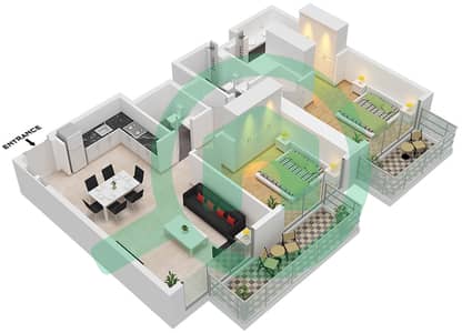 Тауэр 2 - Апартамент 2 Cпальни планировка Единица измерения 1 FLOOR 4-29,31-48 Тауэр 2 - Апартамент 2 Cпальни планировка Единица измерения 1 FLOOR 4-29,31-48