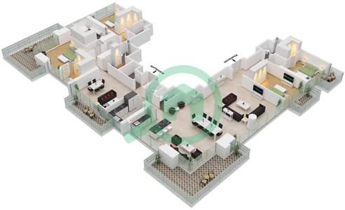 2号大厦 - 4 卧室顶楼公寓单位1 FLOOR 49-53戶型图