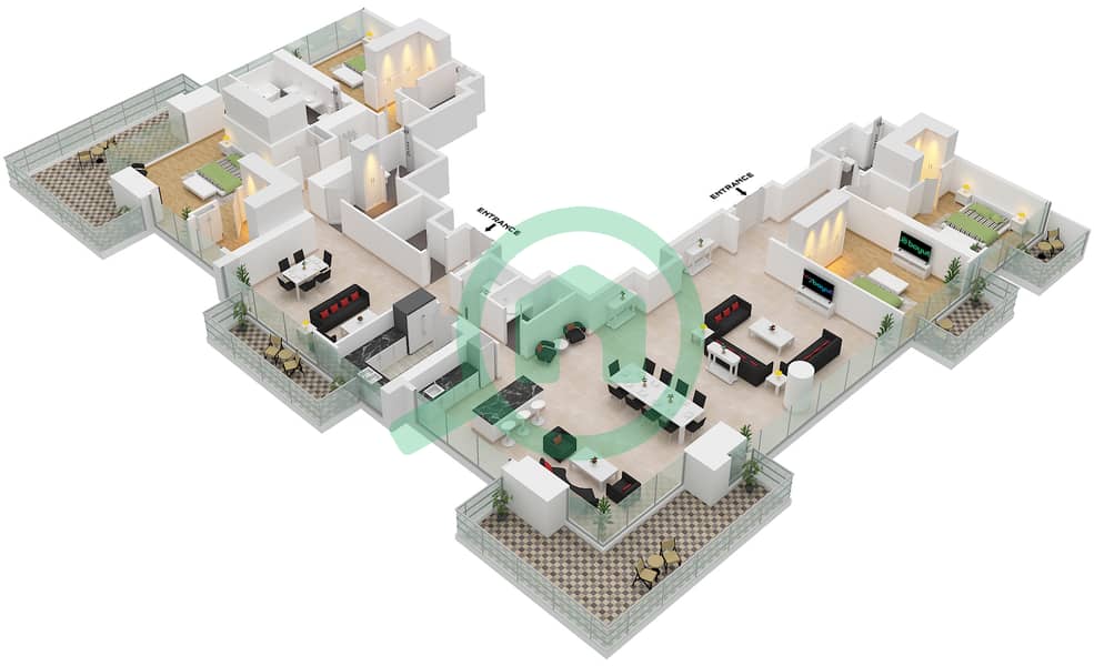 المخططات الطابقية لتصميم الوحدة 1 FLOOR 49-53 بنتهاوس 4 غرف نوم - العنوان ريزيدنسز برج زعبيل 2 Unit 1 Floor 49-53 interactive3D