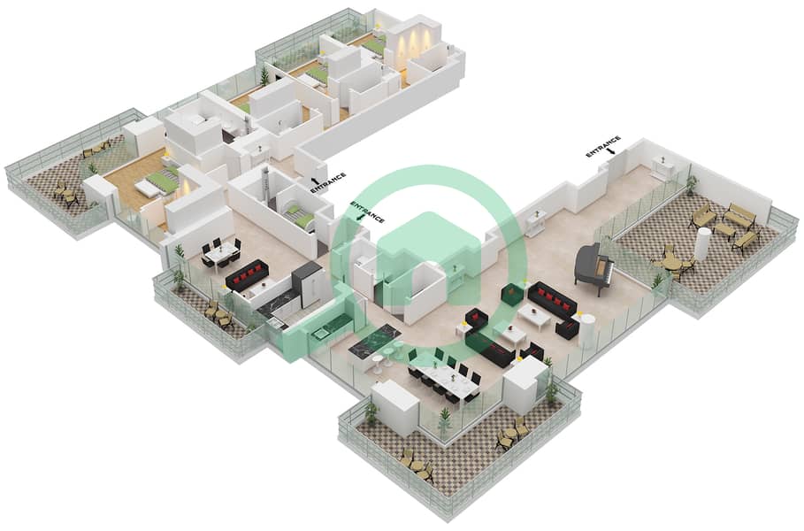2号大厦 - 4 卧室顶楼公寓单位1 FLOOR 54-57戶型图 Unit 1 Floor 54-57 interactive3D