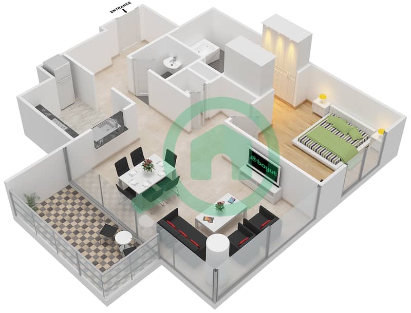 Floor plans for Unit 1 FLOOR 1226 1bedroom Apartments in