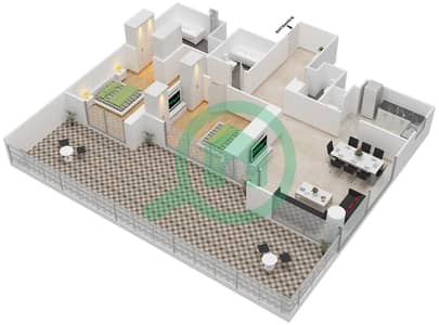 المخططات الطابقية لتصميم الوحدة 2 FLOOR 21 شقة 2 غرفة نوم - بوليفارد بوينت