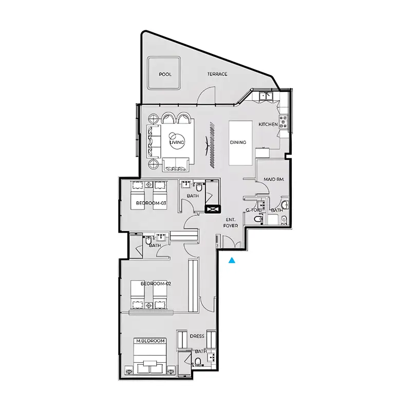 3 BR floor plan