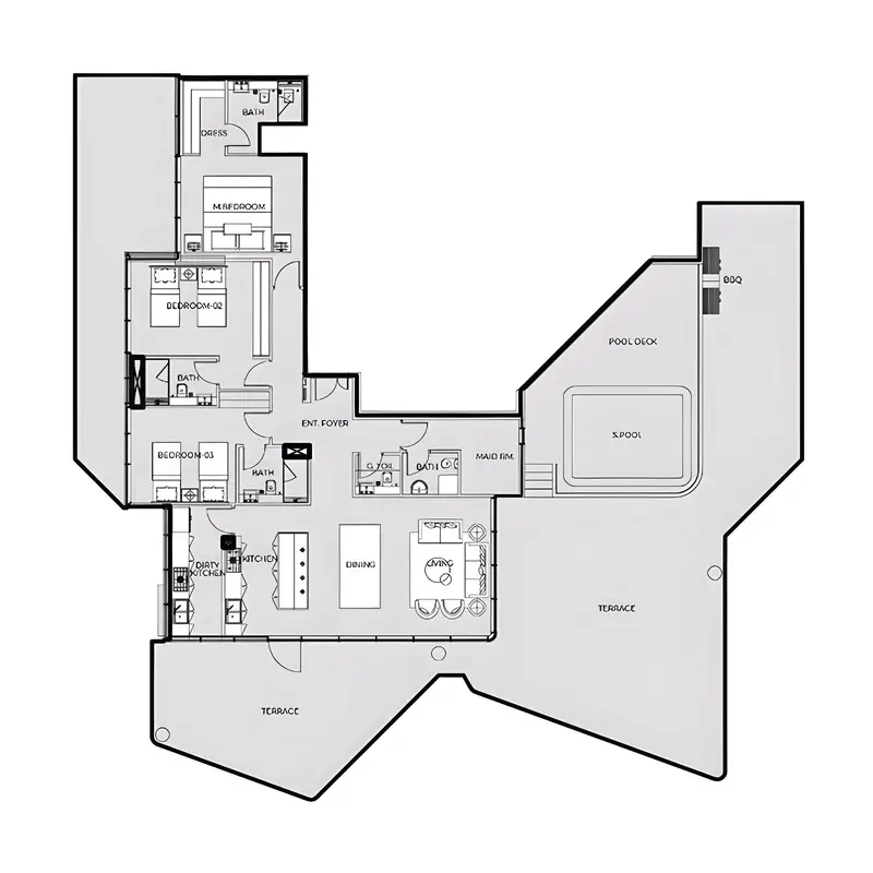 3 BR floor plan