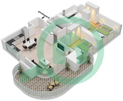 المخططات الطابقية لتصميم الوحدة 1 PODIUM FLOOR 1-3,4-29 شقة 2 غرفة نوم - العنوان ريزيدنسز برج زعبيل 3
