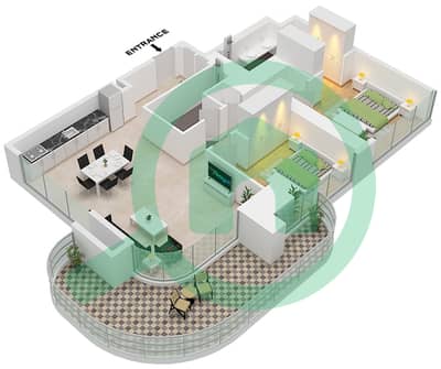 المخططات الطابقية لتصميم الوحدة 6 FLOOR 4-28,31-51 شقة 2 غرفة نوم - العنوان ريزيدنسز برج زعبيل 3